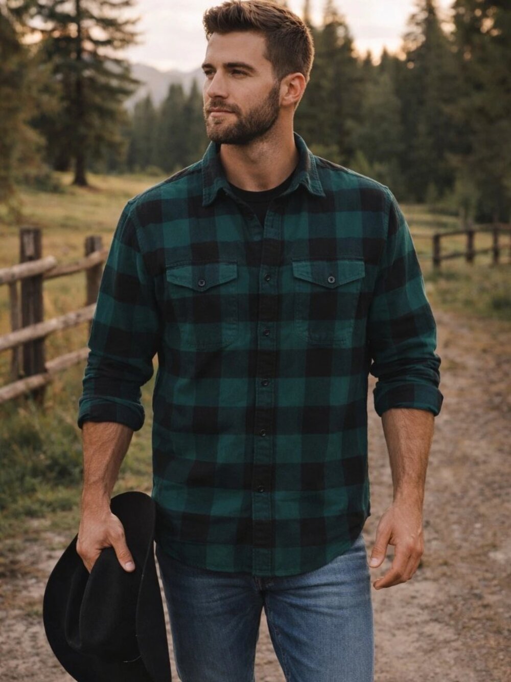 American Eagle Men's Black/Green Classic Buffalo Plaid Flannel Shirt Button NWT